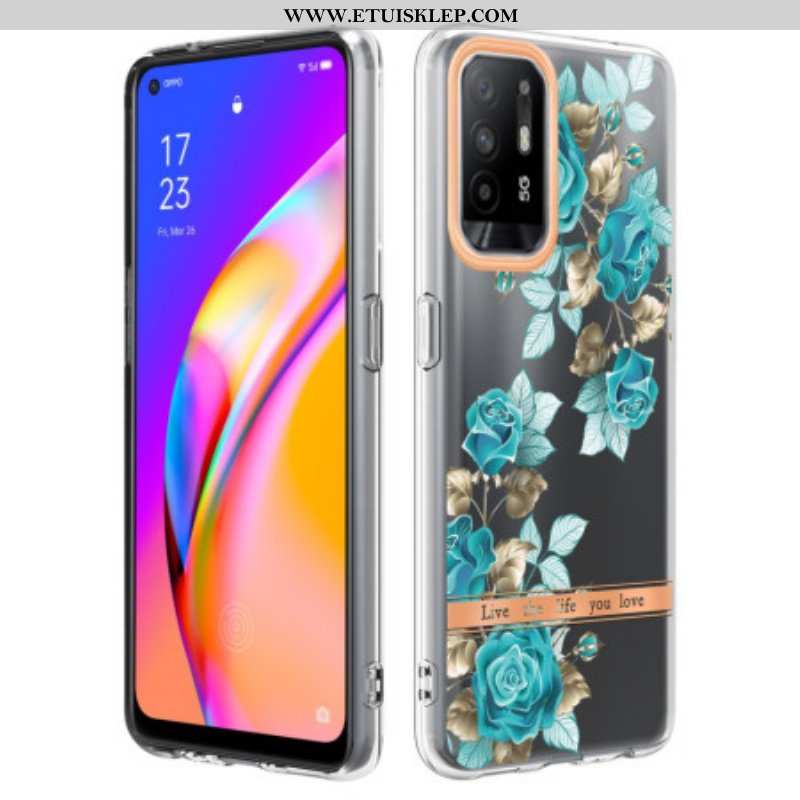 Etui do Oppo A94 5G Bezszwowi Błękitni Kwiaty